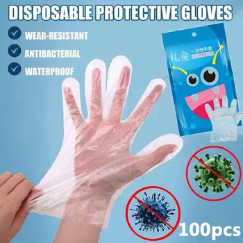 100 шт./пакет, Антистатические, не прикасающиеся к загрязнению Прозрачные перчатки, защитные перчатки, одноразовые перчатки, принадлежности для труда