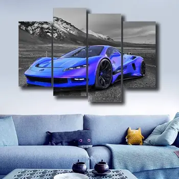 4 предмета в рамке, синий роскошный спортивный автомобиль, настенное искусство, холст, плакаты, картины, домашний декор для гостиной