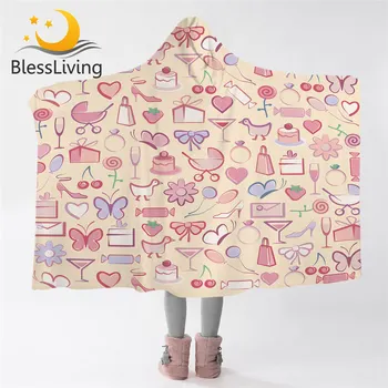 BlessLiving Girl Party Одеяло С Капюшоном Мультяшное Акварельное Одеяло Толстовка С Капюшоном Розовая Бабочка Носимое Одеяло Цветочный Ретро Cobertor
