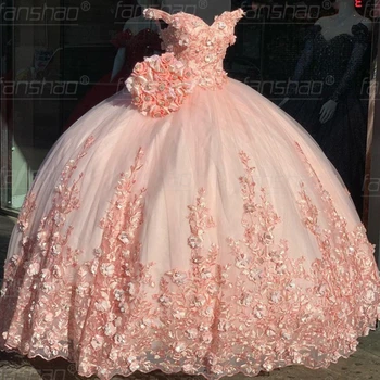 Fanshao wd850 Пышное Платье С 3D Цветочными Аппликациями И Кружевом Для 15 Девочек, Бальные Вечерние Платья С Открытыми плечами, Vestido Beauty