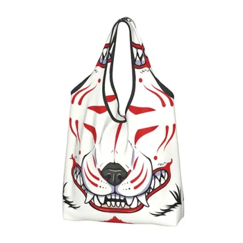 Oni Demon Kitsune Grin Сумка Для покупок С продуктами Kawaii Shopper Сумки Через плечо Большая Портативная Японская Сумка Fox Aunumart