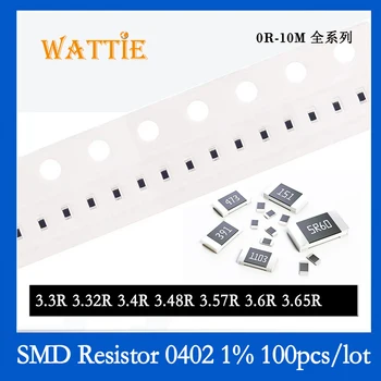 SMD резистор 0402 1% 3.3R 3.32R 3.4R 3.48R 3.57R 3.6R 3.65R 100 шт./лот микросхемные резисторы 1/16 Вт 1.0 мм * 0.5 мм