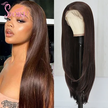 SOKU 6x13 Синтетические кружевные парики длиной 30 дюймов, прямые натуральные кружевные парики, предварительно выщипанные из детских волос, Модный парик для женщин