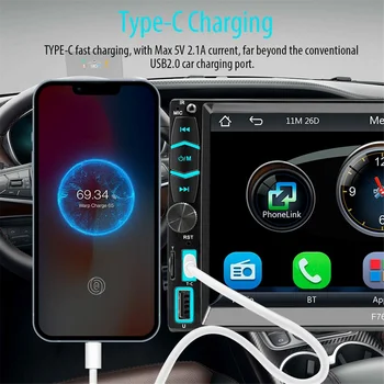 Автомобильная стереосистема на Двойной Din с CarPlay и Android Auto, 7-дюймовым Сенсорным FM/AM-радио, Bluetooth, Зеркальная связь, Резервная камера