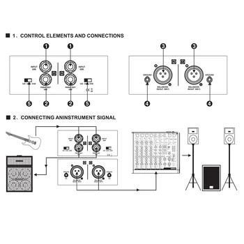 Аудиоизолятор DI-2 Пассивный аудио DI Box шумоподавитель звука Гитарный изолятор Резистор Антишумовой аудио конвертер