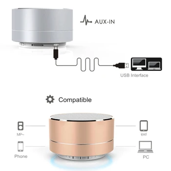 Беспроводной интеллектуальный Bluetooth аудио A10 Мини Стильный цилиндрический динамик из алюминиевого сплава, сабвуфер с громкой связью, стереодинамик