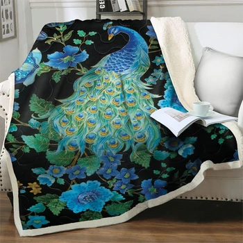 Великолепное плюшевое одеяло с павлином, 3D Цветок, Толстое одеяло для кроватей, диванов, кресел, путешествий, кемпинга, Детское Покрывало для дивана, одеяло для сна