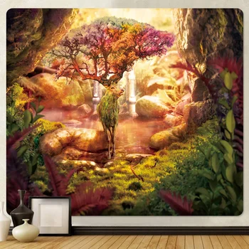 Волшебный лесной эльф, Психоделическая сцена, домашний гобелен в стиле ар-деко, богемное украшение, Настенный коврик для йоги, Таро, украшение стен спальни