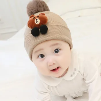 Детская шапочка для новорожденных, милая теплая зимне-осенняя шапочка, вязаная шерстяная подкладка, мягкие весенние хлопковые шапочки для 0-24 месяцев  