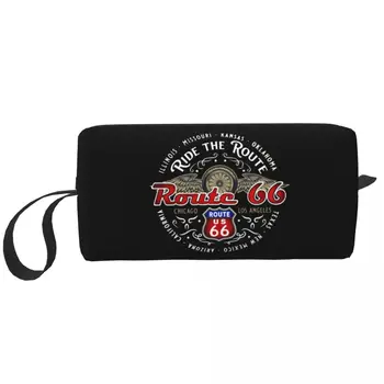 Дорожная косметичка Ride The Route 66, косметический органайзер, сумки для хранения туалетных принадлежностей для круиза на мотоцикле, круиза по шоссе Америки