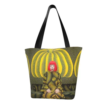 Желтая Тыква Yayoi Kusama Продуктовые Сумки Для Покупок Холст Shopper Tote Сумки Через плечо Большой Емкости В Горошек Королевская сумка