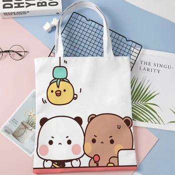 Женская сумка Panda Bear Hug Забавные Мультяшные Сумки Для Покупок Многоразовая Сумка Большой Емкости Винтажная Сумка Через Плечо Мультяшная Льняная Тканевая Сумка