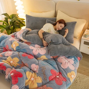 Зимнее бархатное одеяло из ягненка, утепляющее, согревающее кровать, одеяло для односпальной кровати, покрывало для двуспальной кровати, Мягкое стеганое одеяло, одеяла с наполнителем в скандинавском стиле
