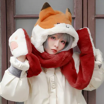 Игра Genshin Impact, Плюшевая шапка, шарф, Перчатки, набор 3 В 1, Утолщенная изоляция, Мягкие Зимние Теплые Женские Детские шарфы, комплекты шапок