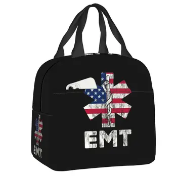 Изготовленный на заказ EMT Флаг США Звезда Жизни Сумка для ланча Мужчины Женщины Кулер Термоизолированный Ланч Бокс для детей Школьников