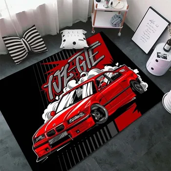 Классический ковер для гоночного автомобиля для гостиной, крутые красные винтажные автомобильные коврики для пола, декор для спальни, нескользящие коврики для суперкара