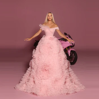 Красивые румяно-розовые многоуровневые свадебные платья из тюля с 3D цветочной юбкой-пачкой из тюля для выпускного вечера с длинным и объемным тюлем