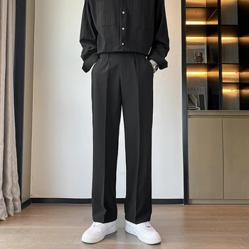 Мужские костюмные брюки с высокой талией, высококачественное прямое деловое осеннее платье, вечерние брюки, Классические легкие брюки большого размера Z33