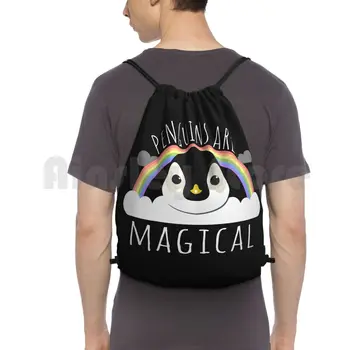Пингвины-волшебный рюкзак, сумки на шнурке, спортивная сумка, водонепроницаемый Единорог, крутые пингвины, Радужные Счастливые пингвины, волшебные