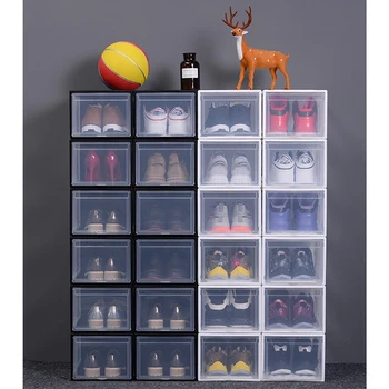 Пластиковая полупрозрачная коробка для обуви из полипропилена, Многофункциональный домашний пылезащитный ящик, Комбинированные ящики для хранения, Органайзер для мужской / женской обуви, черный