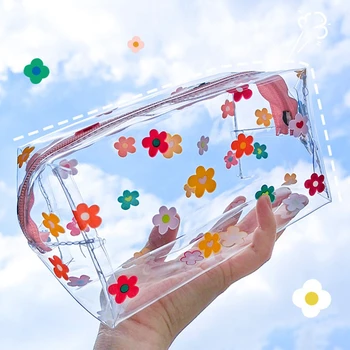 Прозрачная косметичка модные прозрачные дорожные портативные мини-сумки для стирки с клубничным цветочным принтом женская косметичка на молнии
