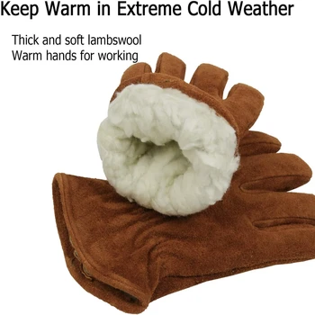 Рабочие перчатки Зимние утепленные Кожаные перчатки, защищающие от снега и холода, Толстая термоизолированная имитация овечьей шерсти - дополнительное сцепление, гибкие и теплые для работы