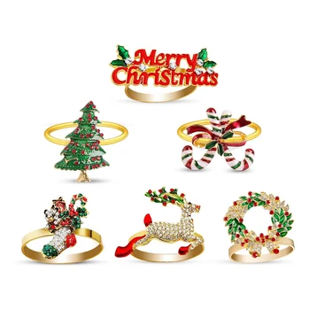 Рождественские Кольца для Салфеток из Набора 6 Нежных Декоров Стола для Рождественского Праздника Свадьбы Банкета Дня Рождения Ежедневного Оформления Стола