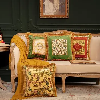 Роскошная плюшевая наволочка в американском ретро-стиле с цветочным рисунком, чехол для диванной подушки в идиллическом стиле, двусторонняя бархатная наволочка с кисточками, украшенная кисточками