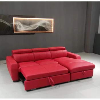 Роскошный угловой диван MINGDIBAO с функцией кровати и функциональными подголовниками, стильный итальянский диван из натуральной кожи с местом для хранения вещей