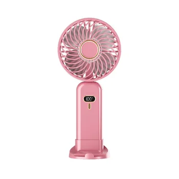 Ручной вентилятор, Портативный вентилятор с распылителем на шнурке, персональный вентилятор с 5 скоростями, Складной настольный вентилятор для путешествий на открытом воздухе Розовый