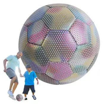 Светоотражающий футбольный мяч с голографическим эффектом, футбольный тренажер из искусственной кожи для подростков, взрослых и любителей футбола
