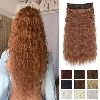 Синтетические наращивание волос с 5 зажимами, длинная вьющаяся прическа, шиньон из натуральных коричневых черных 80 см Термостойких накладных волос для женщин