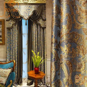 Синяя Позолота, вышивка, Роскошные Утолщенные шторы из синели и жаккарда для гостиной, спальни, французского окна виллы на заказ