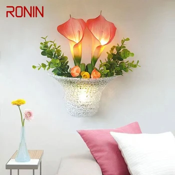 Современные настенные светильники RONIN с цветами, романтические пасторальные Декоративные светильники для гостиной, коридора, спальни