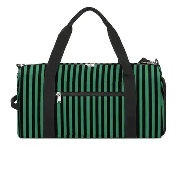 Спортивные сумки в полоску зеленого и черного цветов, большая спортивная сумка выходного дня, мужская Женская сумка на заказ, Тренировочная Милая сумка для фитнеса