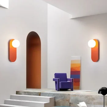 Стеклянные оранжевые настенные бра, настенный светильник, украшение спальни, гостиной, коридора, эстетичные светильники в скандинавском минималистичном стиле со светодиодной подсветкой