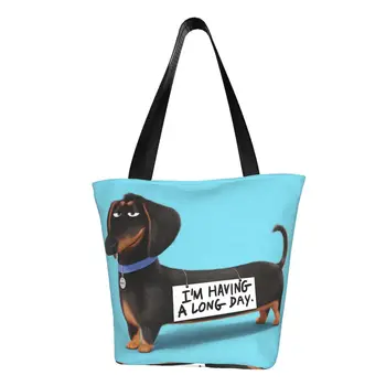 Сумка-тоут для покупок с милой собачкой-таксой, многоразовая сумка для покупок в продуктовых магазинах Badger, холщовая сумка для покупок через плечо