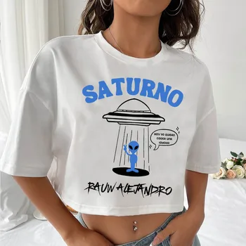 Укороченная рубашка Rauw Alejandro, женская мода для девочек, повседневные свободные рубашки для меломанов с круглым вырезом и короткими рукавами