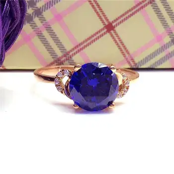 Фиолетовое позолоченное 14-каратное розовое золото 585 пробы, изысканные модные кольца с синими драгоценными камнями для женщин, Классические роскошные украшения для помолвки.