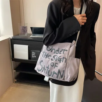 Холщовая сумка с буквенным принтом Граффити, карман большой емкости, модный дизайн, портативная сумка, сумка для покупок, дорожная сумка для хранения