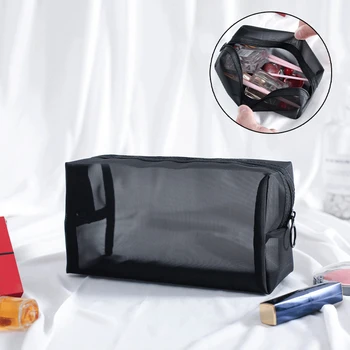 Черная сетчатая косметичка, женская прозрачная косметичка, маленькие большие переносные сумки для хранения, дорожные туалетные принадлежности, сумка-органайзер для полотенец.