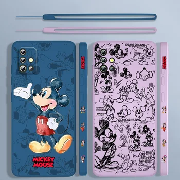Чехол Disney Mickey Mouse с Милой Жидкой левой Веревкой Для Samsung A91 A81 A71 A51 A41 A31 A11 A50S A3 A03S A02 A01 Core Cover